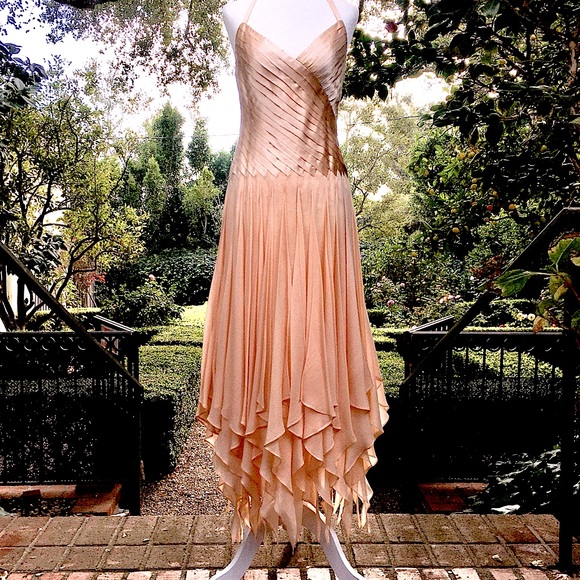 Vintage Dresses & Skirts - ❤️ Vintage Peach Silk Halter Party Gown Womens 6